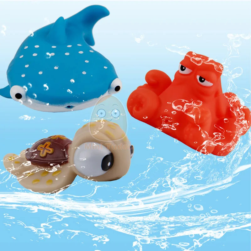 Baby Bath Toys Finding Fish Kids Float Spray Water Squeeze Aqua Soft Rubber Bathroom Play Animals Bath Figure Toy For Children